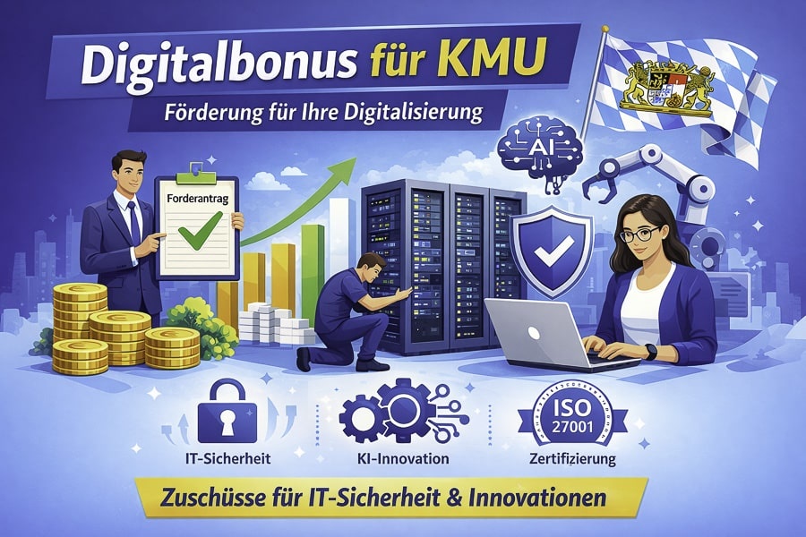 Foerderantrag Digitalbonus Bayern fuer kleine und mittlere Unternehmen mit Bezug zu IT Sicherheit und ISO 27001